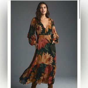 Farm Rio New Anthropologie Floral V-Neck Maxi Dress size Small